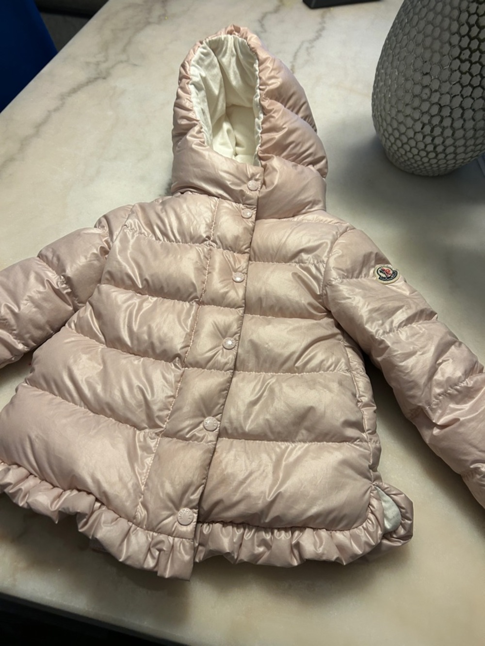 Moncler Baby Girls' Pale Pink Hooded Puffer Jacket